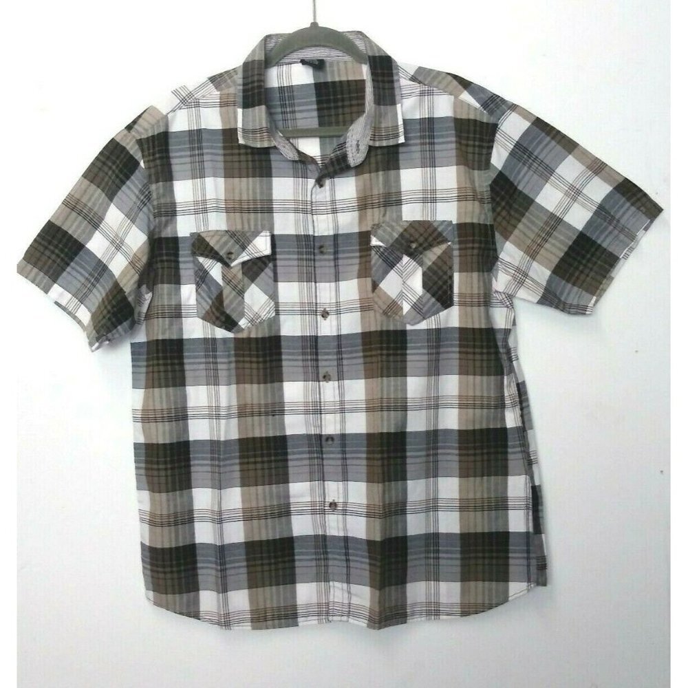 Mens Western shirt Size XL VESE Plaid Short sleeve flap pockets checks poly-cot